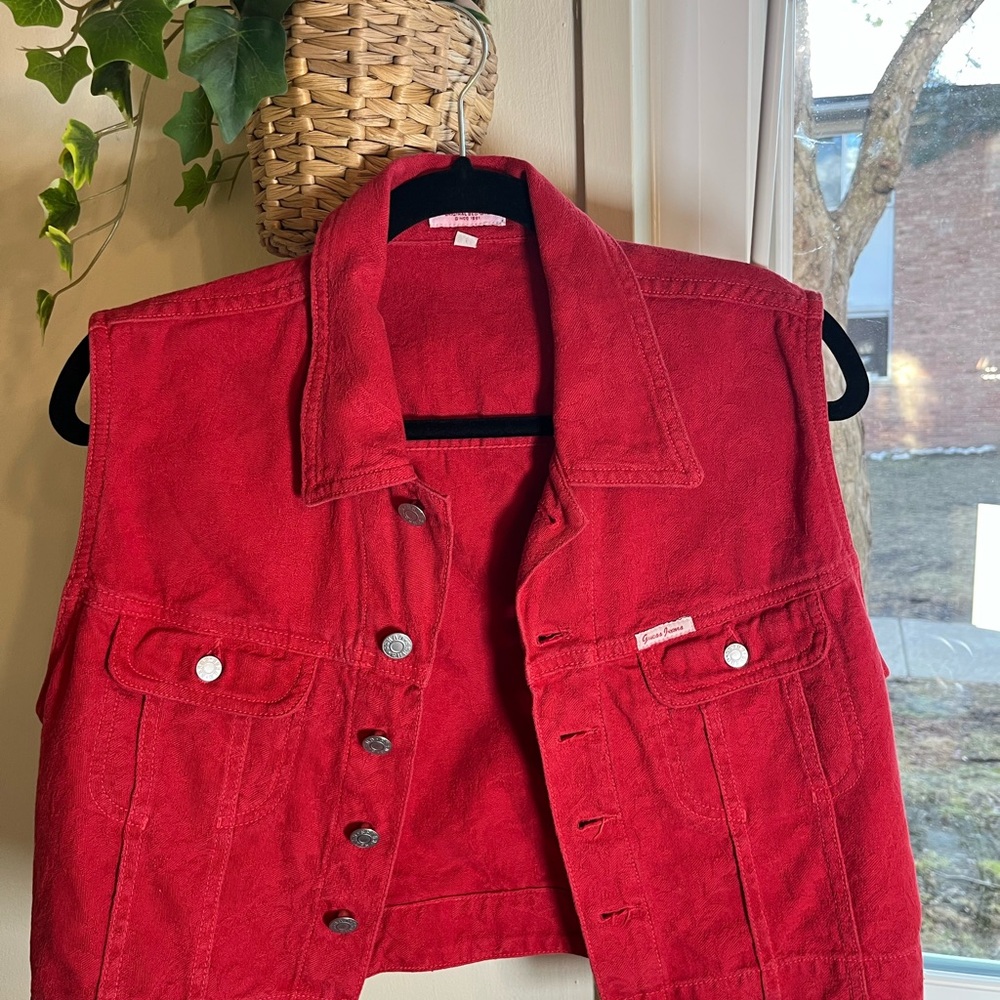 Vintage Guess red denim vest